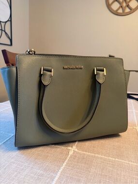 Michael Kors Olive Green Saffiano Satchel with Gold Hardware